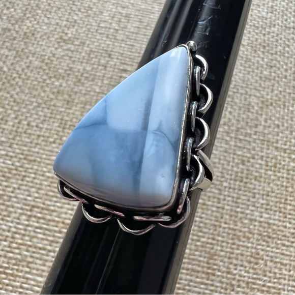 New Blue Owyhee Opal Stone Silver Overlay Ring Size 8.25 - Picture 2 of 6